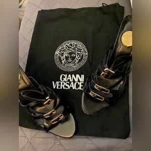 Genuine black Versace size 6 with gold Medusa heels with dust bag & box